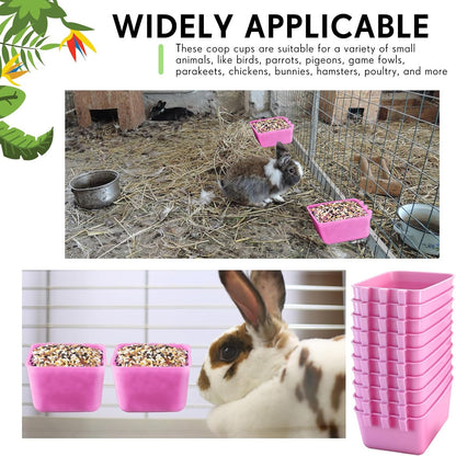 Maxdot 20 Pcs Cage Cups Chicken Feeder Waterer 16 oz Birds Feeders Hanging Bunny Cage Chicken Water Bowl for Pet Parrot Rooster Parakeet Gamefowl Poultry Pigeon Wire Hutch (Pink)