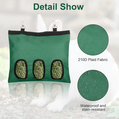 2 Pcs Rabbit Hay Feeder,Guinea Pig Hay Feeder,13×10.8 Inch Guinea Pig Bag,Small Animal Feeding Bag for Rabbits, Hamsters, Hedgehogs(3 Holes,Green)