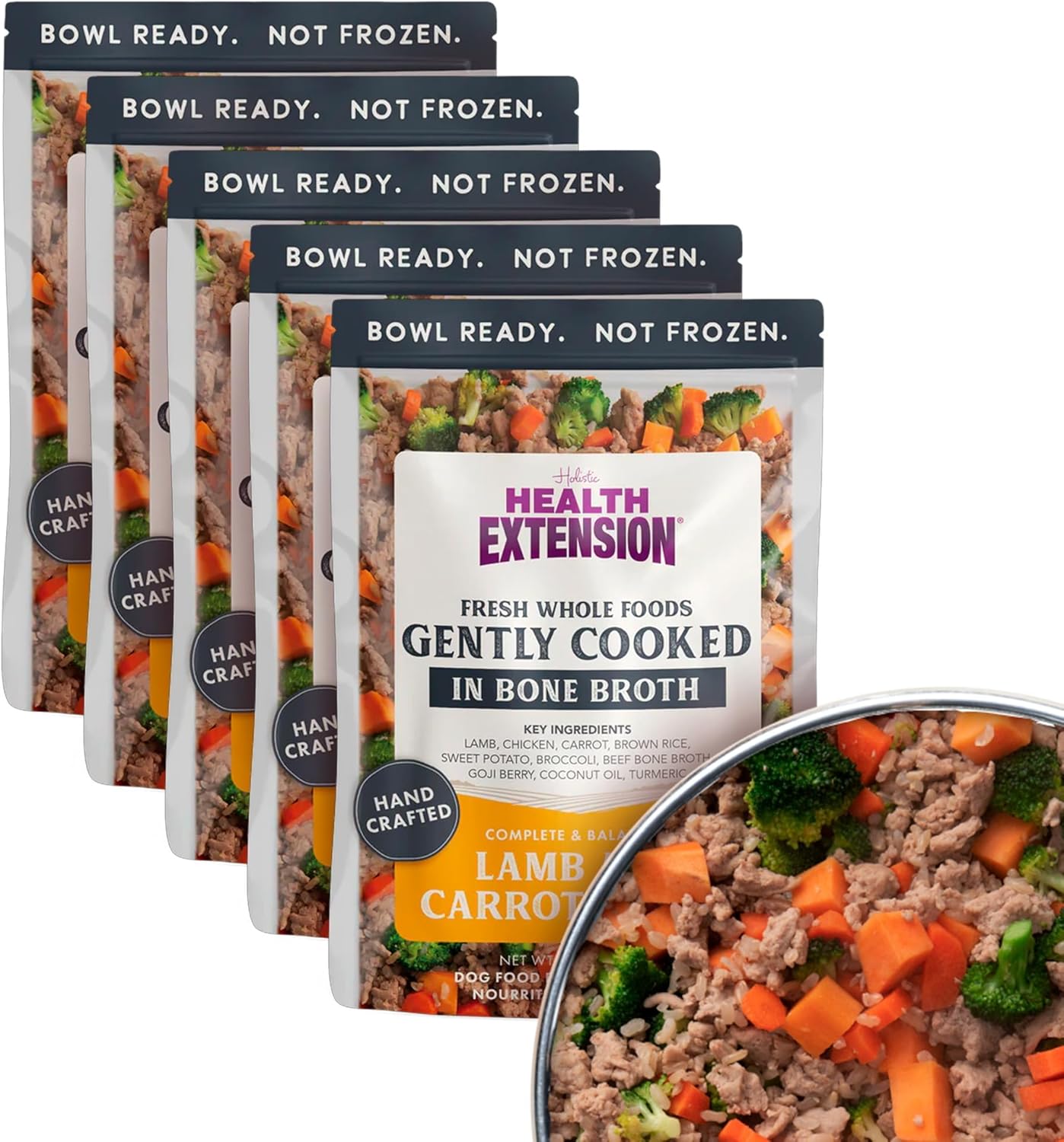 Health Extension Gently Cooked Lamb & Carrot Dog Food, Human-Grade & Shelf-Stable with Superfoods, Supports Digestion, Immunity, Skin & Coat, 9 oz Pouch (Pack of 5)