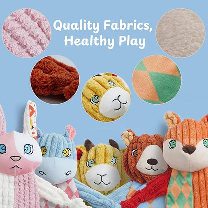 Nocciola Stuffless Squeaky Dog Toys 5 Pack, Body No Stuffing Small Dog Toy Variety Colors Animal Plush Puppy Toys with Squeaker Crinkle Sound to Keep Them Busy