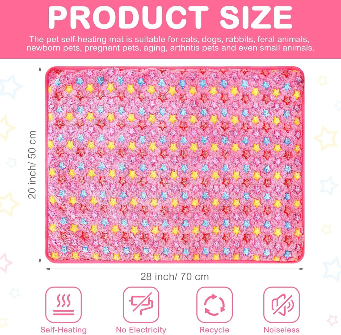 2 Pack Self Warming Cat Bed Self Heating Dog Pad Cat Warming Pad Thermal Pet Mat Washable Reflect Body Heat Removable Cover for Indoor Kittens Puppies Feral Pet(Little Star,20 x 28 Inch)