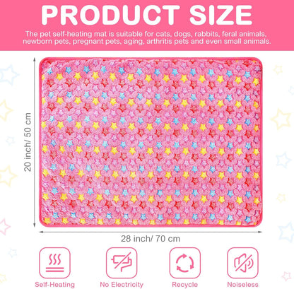 2 Pack Self Warming Cat Bed Self Heating Dog Pad Cat Warming Pad Thermal Pet Mat Washable Reflect Body Heat Removable Cover for Indoor Kittens Puppies Feral Pet(Little Star,20 x 28 Inch)