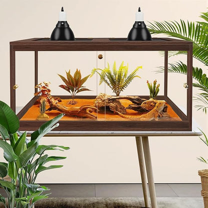PROLEE Bearded Dragon Tank,60 Gallon Reptile Tank with Meatl Mesh Roof and Front Sliding Door, Anti-Scratch Lizard Tank,Spacious Reptile Enclosure for Snakes,Lguanas, Chameleons(Walnut)