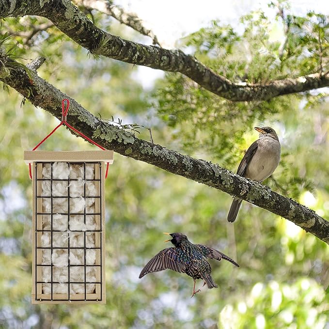 Wooden Bird Nest Material Holder; Rustic Handmade Bird Nest Material Dispenser