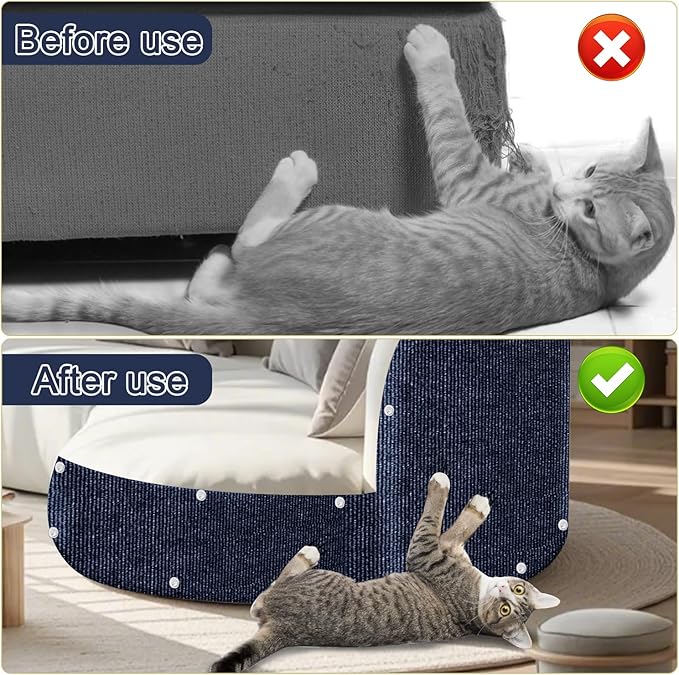 Cat Scratching Mat, 118.5"x15.9" Trimmable Self-Adhesive Cat Scratch Carpet, Couch Protector from Cats Claws, Furniture Corner Protectors for Cats, Indoor Furniture Protection for Chair (Dark Blue)