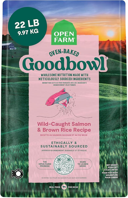 Open Farm Goodbowl, Oven-Baked Small Batch Dry Dog Food - Wild Caught Salmon & Brown Rice Recipe, Includes Non-GMO Produce & Grains, 22lb Bag (352oz Bag)