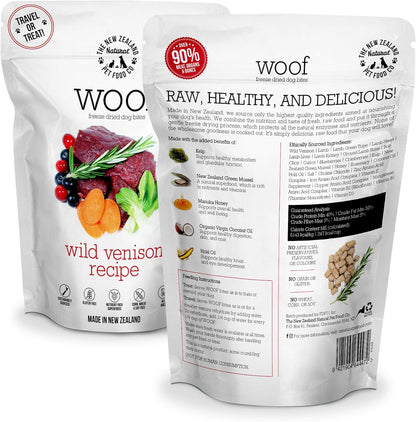 The New Zealand Natural Pet Food Co Woof Freeze Dried Dog Food - Wild Venison, High Protein, Dog Food Topper & Dog Treats, All Life Stages, 1.76 oz