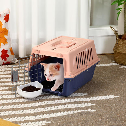 2 Set Pet Carrier for Small Dogs and Cat, Hard Shell Plastic Dog Crate with Bowl and Cooling Pad Fully Breathable Portable Kennel for Small Pet Travel Camp(Blue,18.9 x 12.6 x 11.8 Inch)