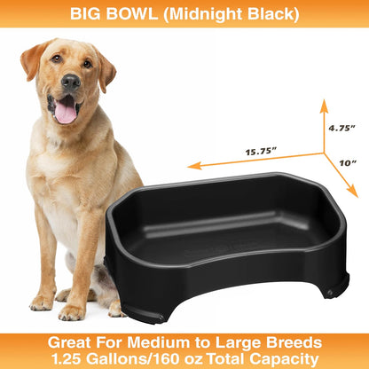 Neater Pet Brands Large Water Bowl for Dogs, Outdoor Dog Water Bowl (1.25 Gallon Extra-Large Capacity), Big Trough Style Food Dish for Indoors or Outside, No Spill Large Dog Bowls, Midnight Black
