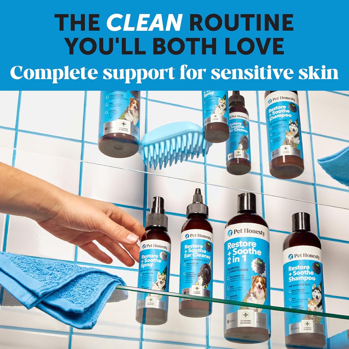 Pet Honesty Restore + Soothe 2 in 1 Shampoo + Conditioner for Sensitive Skin for Dogs & Cats - Dog Skin and Coat Supplement - Soothes Itching, Irritation and Hot Spots (Coconut) - 16oz