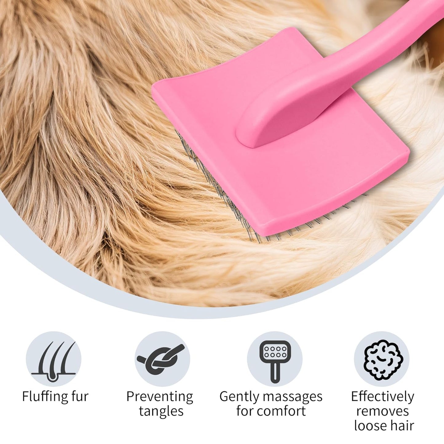 Pet Slicker Brush for Long & Short Hair - Detangling Tool for Dogs & Cats - 135° Angled Stainless Steel Pins, Curved Handle - Gentle Grooming for Small/Medium/Large Breeds (Pink)