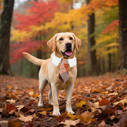 ADOGGYGO Fall Dog Necktie, Halloween Thanksgiving Pet Tuxedo, Orange Plaid Fall Neck Tie Collar for Large Dogs (Large)