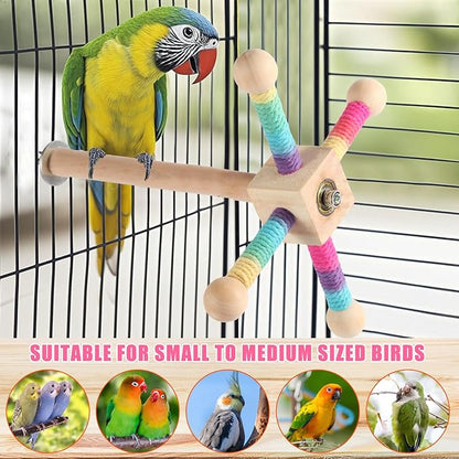 Kyouki Bird Perch Toy Parakeets Toy for Small & Medium Parrots - 360° Spinning Stand for Conures, Cockatiels, Lovebirds,Quakers | Colorful Sisal Rope Spinning Toy (Colorful, Medium Size)
