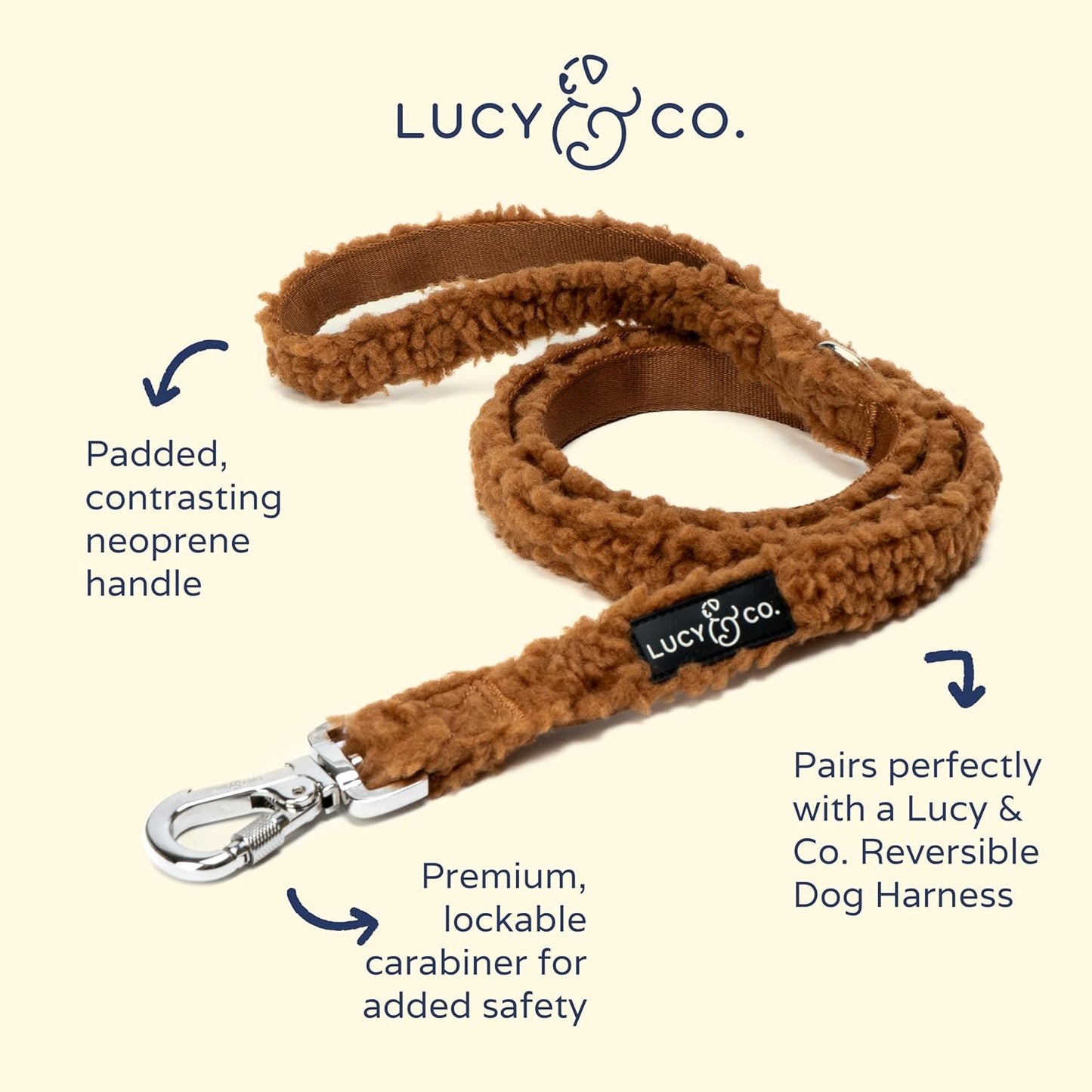 Lucy & Co. 5 Foot Dog Leash - Best Designer Leashes for Dogs, Puppy Accessories Supplies (Small, Teddy Brown), The Cinnamon Teddy Leash