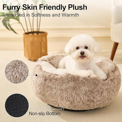 Calming Dog Beds & Cat Cave Bed with Hooded Cover,Removable Washable Round Beds for Small Medium Pets,Anti-Slip Faux Fur Fluffy Coved Bed for Improved Sleep,Fits up to 15/25 lbs(Medium,24"x24")