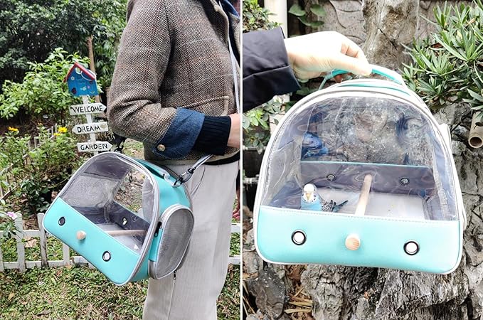 Bird Travel Carrier, Portable Small Bird Parrot Parakeet Carrier with Standing Perch and Soft Mat, Side Access Window Collapsible to Carry and Transport Birds Vet Visit