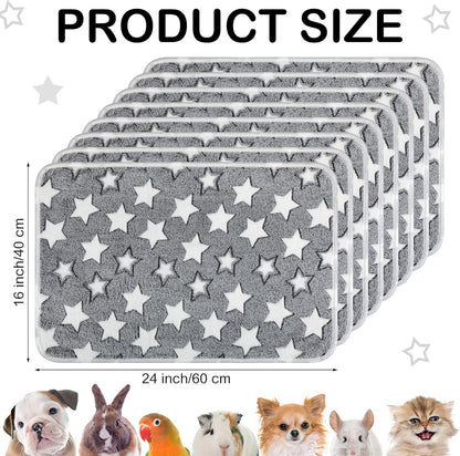 Tudomro 8 Pcs Guinea Pig Blankets Absorbent Washable Animal Fleece Bedding Cage Liners Waterproof Reusable Pet Pee Sleep Mat Pad Cover for Chinchilla Hamster Ferret(Grey Star,16 x 24 Inch)