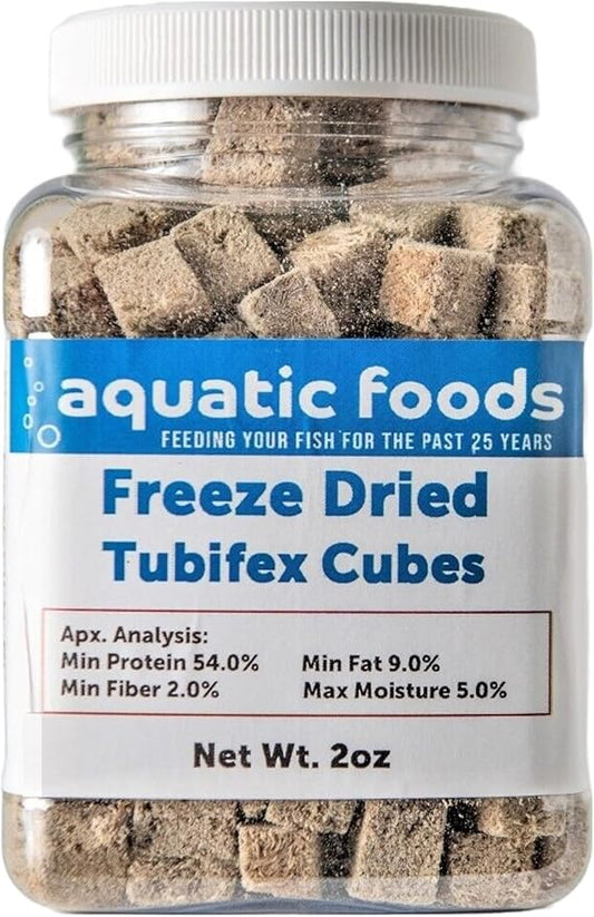 Aquatic Foods Inc. Tubifex Worm Cubes, Floating Freeze Dried Tubifex for All Tropical Fish, Cichlids, Discus, Tetras, Bettas, Goldfish, Angel Fish, Marine Fish, Koi & Pond Fish...6oz Med Jar