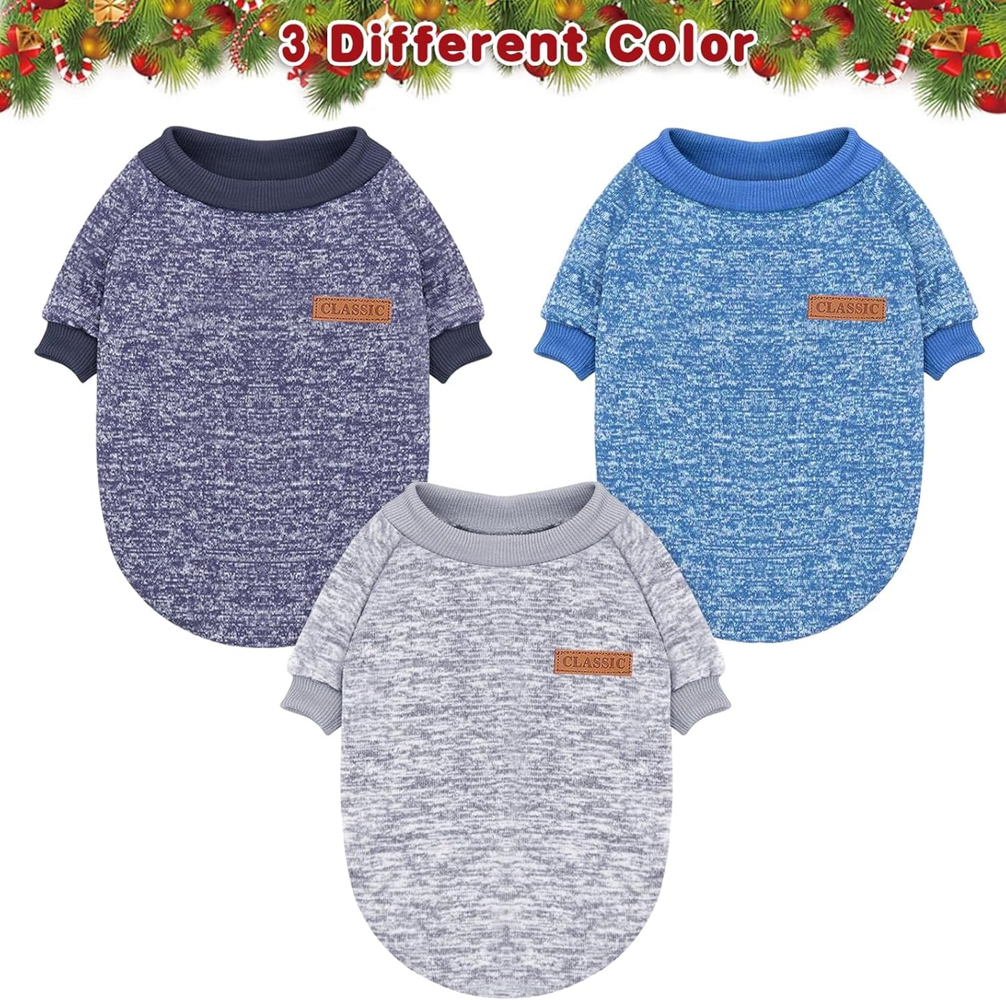 Idepet Pet Dog Classic Knitwear Sweater 3 Pcs, Fleece Coat for Small,Medium Dogs,Warm Pet Dog Cat Clothes,Soft Puppy Customes for Dog Grils Boys,Large