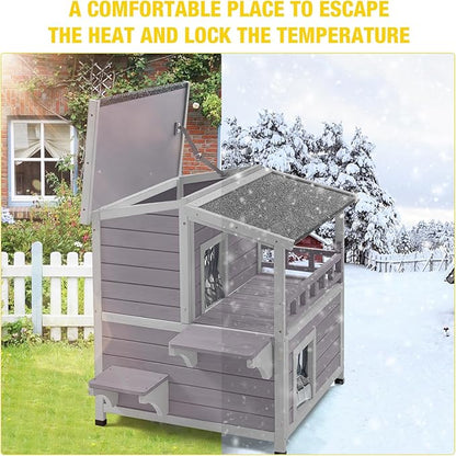 Aivituvin Cat House Indoor 2 Story Feral Cat Shelter for Winter Outdoor Large Size Cat Enclosure for Multiple Cats