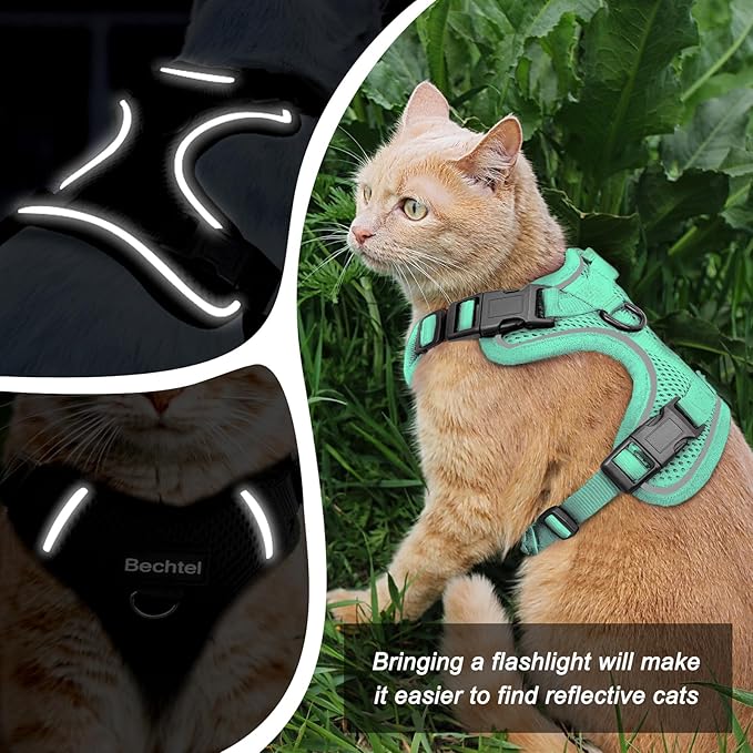 Cat Harness and Leash for Walking, The Upgrade Can be Adjusted in Four Directions and Breathable Cat Harness for Anti Escape That can be Fitted and Positioned, Reflective Strips Harness, Green,XS