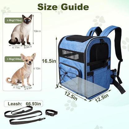 Dog Carrier Backpack for Small Dogs – Breathable and Comfortable Pet Travel Bag with, Safety Buckle and Adjustable Straps, Ideal for Hiking and Outdoor Adventures, Standard Pad, Blue