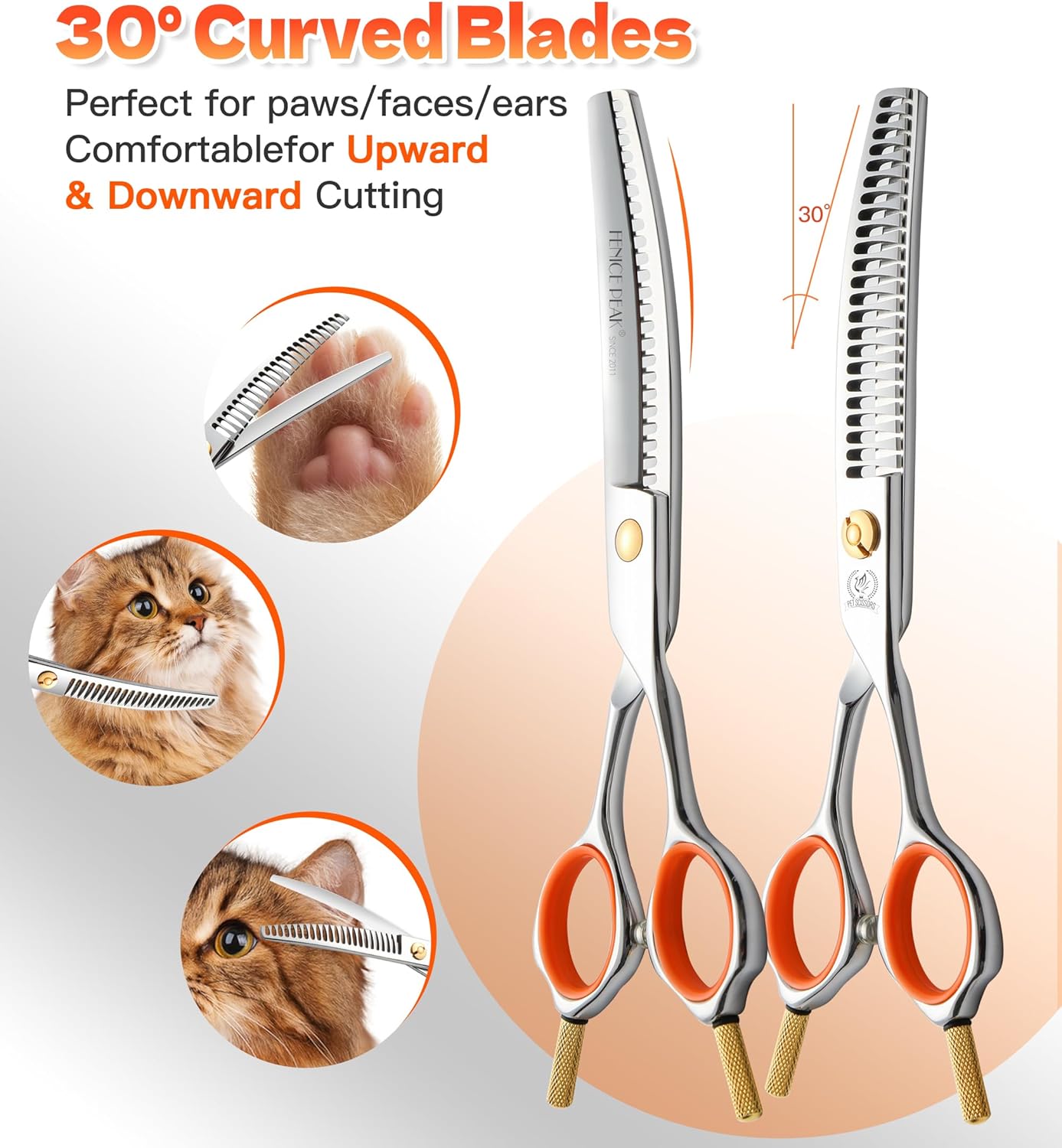 Fenice Peak 6" Small Curved Chunker Scissors, Japanese 440C Steel with Safety Round Tips, Lightweight Pet Grooming Shears for Professional Face, Paws & Body Contouring