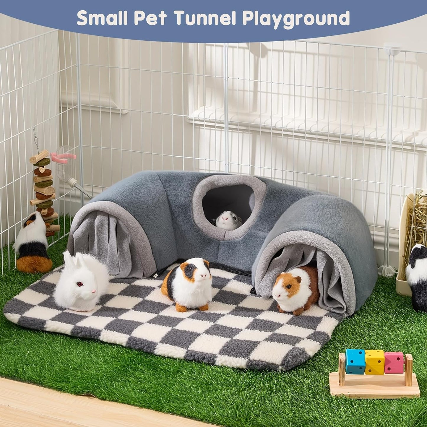 Avont Guinea Pig Hideout Tunnel, Large Hideaway Play Tube Toys Mat for Small Animal Dwarf Rabbits Chinchillas Hamsters Hedgehogs Ferrets Bearded Dragons and Rats -Grey