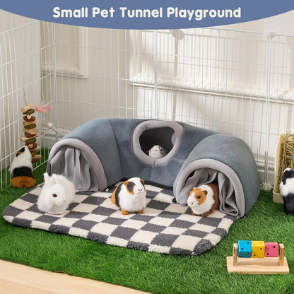 Avont Guinea Pig Hideout Tunnel, Large Hideaway Play Tube Toys Mat for Small Animal Dwarf Rabbits Chinchillas Hamsters Hedgehogs Ferrets Bearded Dragons and Rats -Grey