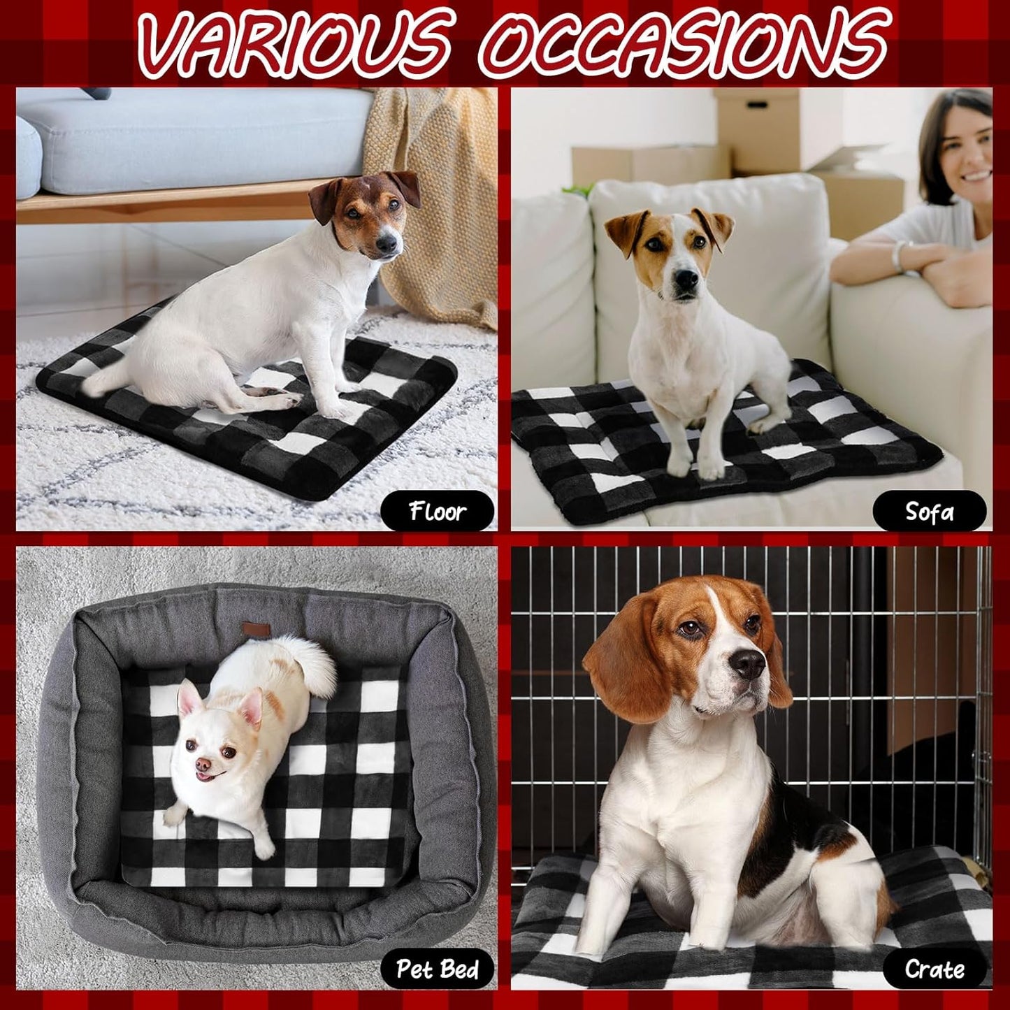 VitalCozy 2 Pack Self Warming Cat Mat Self Heating Pad Bed Reversible Machine Washable Reflects Body Heat Warm Thermal Pet Pad Crate Blanket for Feral and Indoor Cat (Black, White,22'' X 18'',Plaid)