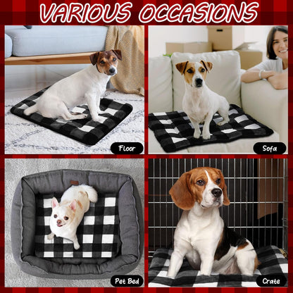 VitalCozy 2 Pack Self Warming Cat Mat Self Heating Pad Bed Reversible Machine Washable Reflects Body Heat Warm Thermal Pet Pad Crate Blanket for Feral and Indoor Cat (Black, White,22'' X 18'',Plaid)