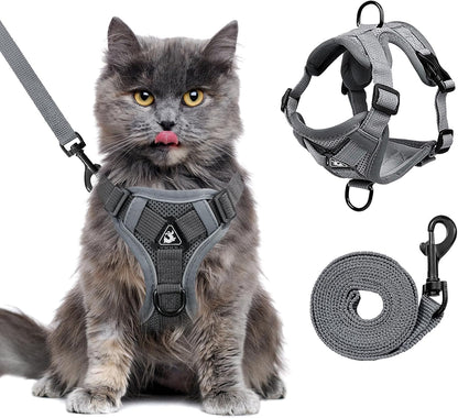 Large Cat Harness and Leash Set for Walking - Escape Proof Adjustable Vest, Reflective Breathable Mesh with 4 Buckles for Big Cats