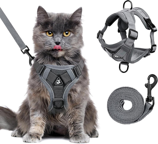 XL Cat Harness Escape Proof for Heavy Cats - Adjustable Vest Leash Set with 4 Buckles, Reflective Breathable Mesh for Extra Large Cats