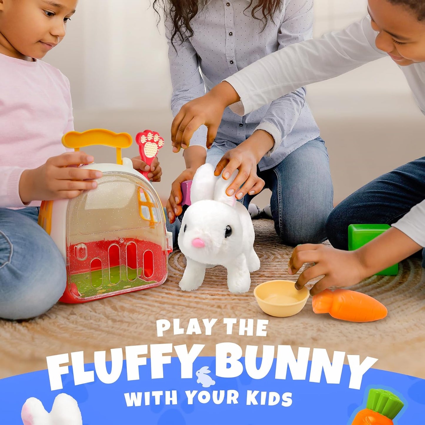 SMILESSKIDDO Jumping Rabbit Toys for Girls - Electronic Hopping Bunny with Wiggle Ears & Nose, Storage Cage and Accessories, Interactive Pet Gifts for Toddlers 1 2 3 4 5 6 Year Old