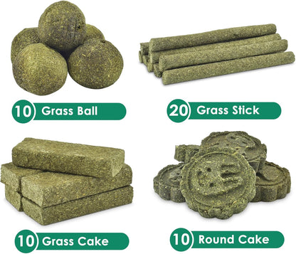 ERKOON 50Pcs Bunny Chew Toys, 100% Natural Timothy Hay Biscuit&Treats Sticks, Chew Toy for Teeth for Rabbit Chinchilla Guinea Pig Hamster Gerbil Squirrel, 17oz