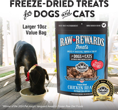 Northwest Naturals Raw Rewards Freeze-Dried Chicken Heart Treats for Dogs and Cats - Bite-Sized Pieces - Healthy, 1 Ingredient, Human Grade Pet Ingredients, Natural, Made in USA, 10 Oz (Pack of 3)