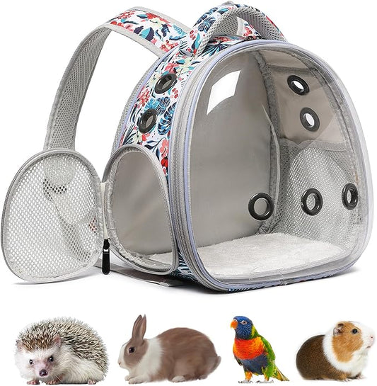 Portable Travel pet Backpack Carrier Hamster Bag Guinea Pig Bird Small Dog cat Turtle Carrier Rabbit Cage Squirrel Bearded Dragon Breathable Hangbag (Hua)