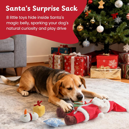 Nocciola Hide and Seek Christmas Santa Dog Toys: 9 Packs Vacation Gifts Funny Plush Stuffed Squeaky Crinkle Durable Chew Toys for Small Medium Large Breed
