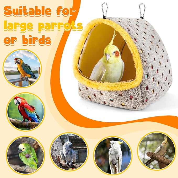 Heated Bird Cage for Large Parrots - 9.8x9.8x11 Inches Warm Bird Bed House with 3-Speed Adjustable Heating Pad, Sturdy Hanging Design for Macaws, African Greys, Amazon Parrots