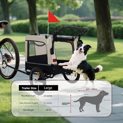 Pet Bike Trailer for Dogs, 88LBS Capacity Dog Bicycle Trailer with 20" Pneumatic Rubber Wheels, Multi-Directional Ventilation, Waterproof Cover, Perfect for Cycling with Pets