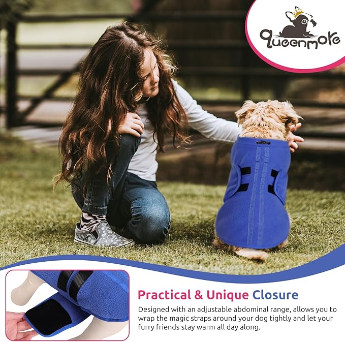 Queenmore XXS Dog Sweater, Soft Fleece Vest Pullover Dog Jacket with Leash Hole, Warm Winter Dog Coats Cold Weather Doggy Dachshund Sweaters for Small Dogs Cats Boy or Girl (Blue, XXS)