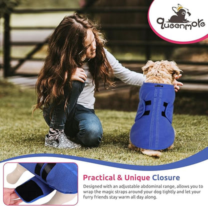 Queenmore Soft Fleece Dog Jacket, Warm Winter Coats with Leash Hole, Dachshund Sweaters for Small Dogs Cats Boy or Girl (Blue, L)