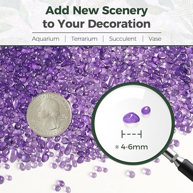 T4U Fish Tank Gravel 2 LB, Tumbled Small Rocks for Aquarium, Glass Beads for Vases, Succulent Rocks for Plants, Aquarium Gravel Decorative Pebbles for Terrarium Crafts Vase Filler, Purple