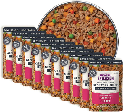Health Extension Gently Cooked Grain-Free Salmon Dog Food, Human-Grade & Shelf-Stable with Superfoods, Supports Digestion, Immunity, Skin & Coat, 3 oz Pouch (Pack of 10)