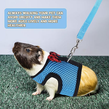 Guinea Pig Harness and Leash, Guinea Pigs Harness, Guinea Pig Leash, Hamster Harness can be Adjusted to Any Size Soft Mesh Harness Leash with Bow for Decoration (2packs)