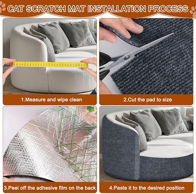 Cat Scratch Mat,118.5"x15.9" Trimmable Self-Adhesive Cats Scratch Carpet,Couch Protector from Cats Claw, Cat Scratch Furniture Protector, Indoor Furniture Protection for Chair, Wall,Sofa(Dark Gray)