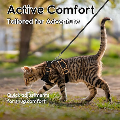 Dooradar Cat Harness and Leash Set, Escape Proof Safe Adjustable Kitten Vest Harnesses for Walking, Easy Control Soft Breathable Mesh Jacket with Reflective Strips for Cats, Black, S