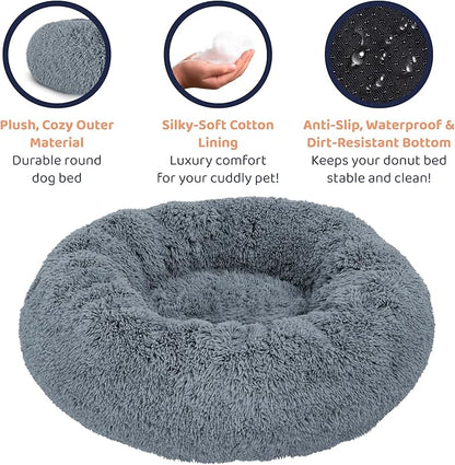 Donut Dog Bed - Premium Comfort for Anxiety Relief - Fluffy & Calming Design with Ultra-Plush Support | Cozy Round Dog Bed with Super Soft Circle Style (Size L Dark Grey)