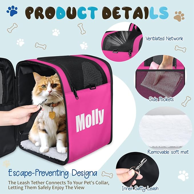 Cat Backpack Carrier-Customizable, Breathable Pet Carrier Backpack for Outdoor Travel/Vet Visits/Daily Use, Adjustable & Secure Design for Small Dogs and Cats Style1