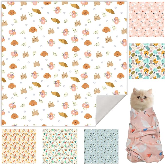17.7" Cat Grooming Wrap, Cat Wrap for Cutting Nails, Self-Adherent Fabric Wrap for Cats, Cat Burrito Wrap Anti-Scratch, Anti-Escape, Multifunctional Swaddle Wrap Pet Tool (Floral, Medium)